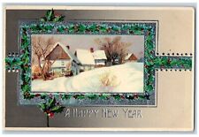 McMinnville Oregon OR Postcard New Year Houses Winter Berries Gel Gold Gilt picture