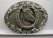 EGE Vintage Silver Tone 1993 Horse Horseshoe Belt Buckle Made in USA picture