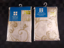 Tan Floral Sheer Cafe Curtain Panels and Valance Vintage Kmart NEW Old Stock  picture