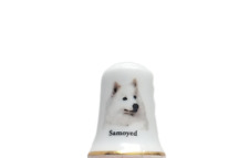 Vintage SAMOYED HUSKY Dog Collectible ceramic Thimble figurine Limited Edition picture