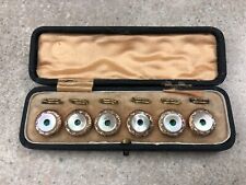 Set Of 6 Antique Gold, Mother Of Pearl, And Green Gem Buttons In Original Box picture