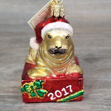 Old World Christmas 2017 Christmas Walrus OrnamentGold Red Santa Hat Animal picture