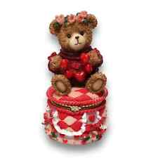 Vintage 1990s Teddy Bear Heart Trinket Box Figurine picture