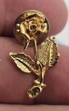 VTG Lapel Pinback Hat Pin All Gold Tone Rose On Stem 3D Very Small  picture