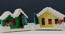 2 VTG Putz Cardboard Houses-Mica Covered-Brush Trees-Japan-12/'68-Good Cond. picture