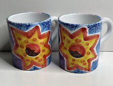 2 Ceramic Hand Painted Sunflower 14oz Mugs Ciao Italya By Bellini Italy picture
