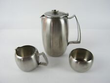 Vintage MCM Style Brushed Stainless Steel 3 Piece Coffee Set 