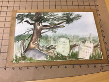 vintage Original watercolor; dated 1976 -- small GRAVE YARD w GRAVES picture