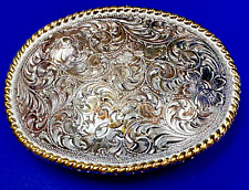 Nocona Vintage Two Tone Western Flower Swirl Cowboys Cowgirls Belt Buckle picture