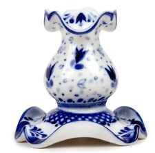 Porcelain Gzhel Candlestick Hand Painted in Russia Гжель, Candle Holder, 6.5 cm picture