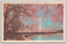 Washington DC Japanese Cherry Blossoms Washington Monument 1942 Linen Postcard picture