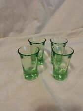 Vintage Green Depression Glass Shot Glasses Set of 4 Thick Bottom Very Nice  picture