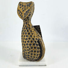Tribal Design abstract mid century style brutalist cat figurine on stone base picture