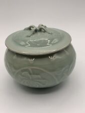 Vintage Chinese Celadon Hibiscus Covered Jar Longquan picture