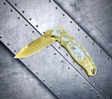 8.5” Gold Goddess Mermaid Spring Assisted Open Blade Folding Pocket Knife picture