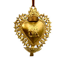 6.5in Crowned Gratia Sacred Heart Ex Voto Milagro Ornament, Antiqued Gold picture