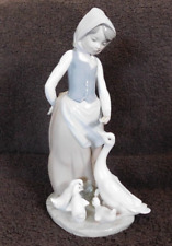 Vintage Retried Lladro Lovely Girl Feeding Ducks Porcelain Hand Made in Spain picture
