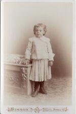 Buffalo NY Cute Long Hair Boy Portrait 1890s Antique Cabinet Card Albumen Photo picture