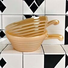 MCM Fire-King Vintage Peach Luster Beehive Ovenware Handled Soup Bowls Set of 2 picture
