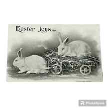 Postcard Easter Joys Rabbits With Straw Cart Vintage A124 picture