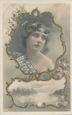 Young Woman Hand Colored Glitter Covered Reutlinger Real Photo Postcard rppc-udb picture