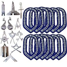 Blue Lodge Masonic Silver Chain Collar With Silver Jewels Blue Backing Set Of 12 picture