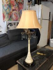 ✨Antique Bone Inlay & Brass Lamp Shade w/ Crystal Teardrops & Marble Base picture