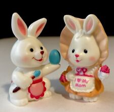 Vintage Russ Berrie Easter Bunnies Miniature Figurines Set of 2 “I 💗 My Mom” picture