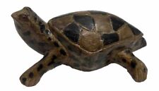 Vintage Wood Turtle Figurine Wooden  Brown 9” Rare picture