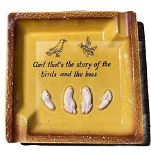 Vintage Ceramic Ashtray Funny Birds And Bees Collectible Mcm picture