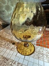 Vintage MCM Empoli Glass Amber Diamond Optic Brandy Snifter Pedestal Vase ITALY picture