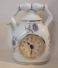 Vintage Elgin White Porcelain Teapot Mantle Table Clock Cobalt Gold Flowers  picture