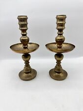 2 Vintage Brass Candle Holders Etched Candlesticks 13.5in READ picture