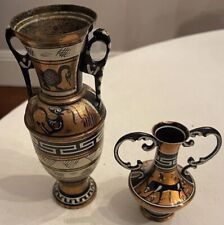 2 VINTAGE Greek Mythology Vase Copper Handles Hand Painted picture