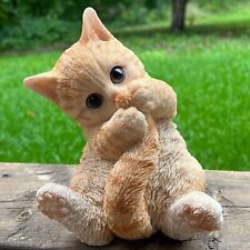Realistic Orange Tabby Cat Playing with Tail Garden Statue Figurine Home Decor picture