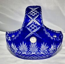 Cobalt blue Cut to Clear Heavy Lead Crystal Bohemian Glass Basket made in POLAND picture