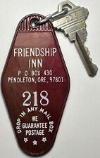 Vintage FRIENDSHIP INN Hotel Room Key & Fob #218 Pendleton Oregon Harold’s Club picture
