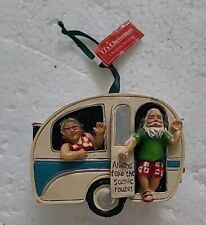 166)TJ's Christmas Mr & Mrs Claus Santa Camper Christmas Ornament. 2.5