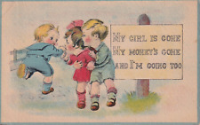 Vintage My Girl Is Gone My Money's Gone I'm Gone 1921 Postcard Boy Running Away picture