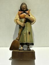 vintage anri wood carving Woman Sweeping Made In Italy 8” 1954 picture