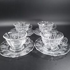 Set of 4 Heisey ORCHID Cup Saucer Set QUEEN ANNE Shape 8 Pieces c. 1940-1957 picture
