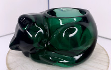 Vintage Indiana Glass Emerald Green Sleeping Cat Votive Tea-light Candle Holder picture