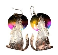 Vintage Native American/Southwest Sterling Wolf/Coyote Howling at Moon Earrings picture