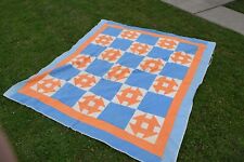 1930's Hand Stitched Blue and Orange 78x68 Good Condition picture