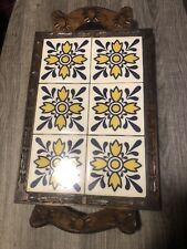 Vintage 70s Monterrey Mexico Tile Tray With Carved Wood picture