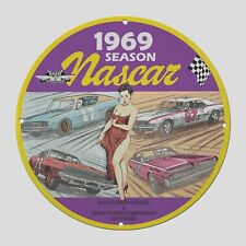 VINTAGE NASCAR SEASON RASCAR 1969 OIL PORCELAIN  GAS PUMP  SIGN picture