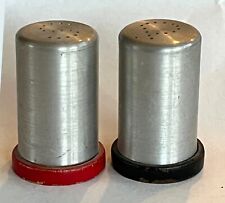 Vintage Art Deco Brushed Aluminum Salt & Pepper Shakers with Wood & Cork Bases picture