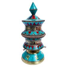 Large Nepal Tibetan Buddhist Table Prayer Wheel Stand Copper Mantra Home Décor picture