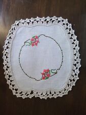 Vintage Cotton Linen Crochet Embroidery Handmade Beige Floral Doily picture