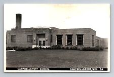 Campbellsport WI-Wisconsin RPPC, Campbellsport School, Vintage Postcard picture